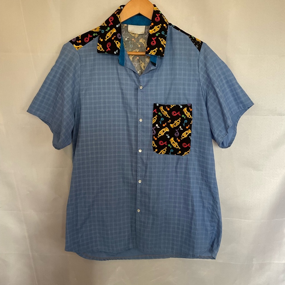 Vintage Musical Trumpets Patchwork Snap Front Shirt